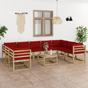 vidaXL Set mobilier de grădină cu perne, 10 piese, lemn de pin tratat imagine
