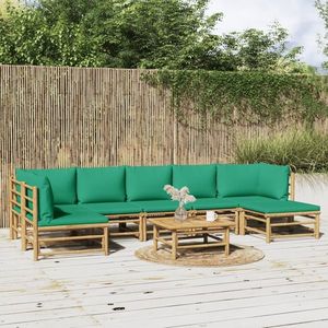 vidaXL Set mobilier de grădină cu perne verzi, 8 piese, bambus imagine