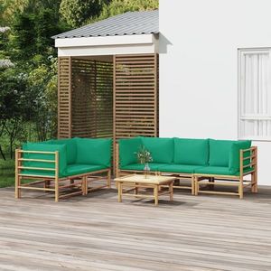 vidaXL Set mobilier de grădină cu perne verzi, 6 piese, bambus imagine
