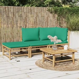 vidaXL Set mobilier de grădină cu perne verzi, 3 piese, bambus imagine