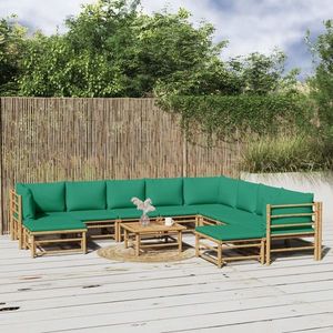vidaXL Set mobilier de grădină cu perne verzi, 11 piese, bambus imagine