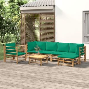 vidaXL Set mobilier de grădină cu perne verzi, 7 piese, bambus imagine