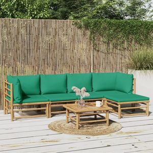 vidaXL Set mobilier de grădină cu perne verzi, 6 piese, bambus imagine