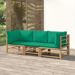 vidaXL Set mobilier de grădină cu perne verzi, 3 piese, bambus imagine