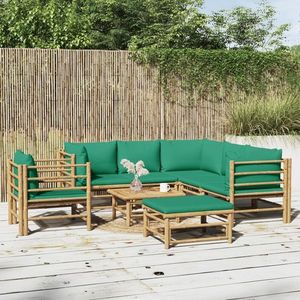 vidaXL Set mobilier de grădină cu perne verzi, 8 piese, bambus imagine