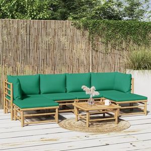 vidaXL Set mobilier de grădină cu perne verzi, 7 piese, bambus imagine