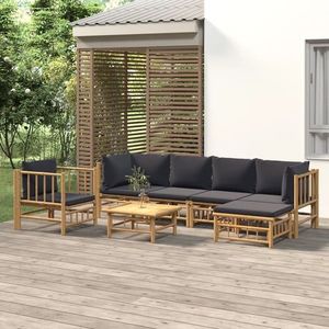 vidaXL Set mobilier de grădină cu perne gri închis, 7 piese, bambus imagine