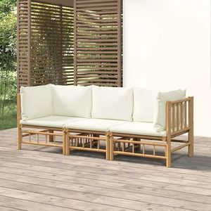 vidaXL Set mobilier de grădină, cu perne alb crem, 3 piese, bambus imagine