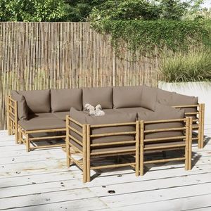 vidaXL Set mobilier de grădină cu perne gri taupe, 10 piese, bambus imagine