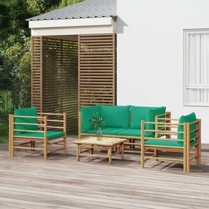 vidaXL Set mobilier de grădină cu perne verzi, 5 piese, bambus imagine
