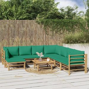 vidaXL Set mobilier de grădină cu perne verzi, 9 piese, bambus imagine