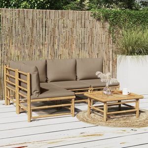 vidaXL Set mobilier de grădină cu perne gri taupe, 5 piese, bambus imagine