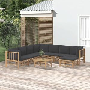 vidaXL Set mobilier de grădină cu perne gri închis, 9 piese, bambus imagine