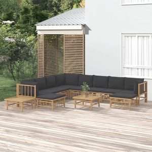 vidaXL Set mobilier de grădină cu perne gri închis, 12 piese, bambus imagine