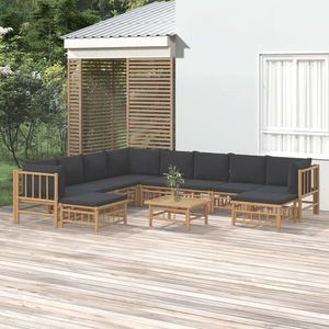 vidaXL Set mobilier de grădină cu perne gri închis, 11 piese, bambus imagine