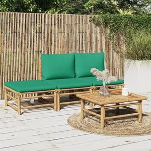 vidaXL Set mobilier de grădină cu perne verzi, 4 piese, bambus imagine