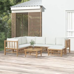 vidaXL Set mobilier de grădină, cu perne alb crem, 8 piese, bambus imagine