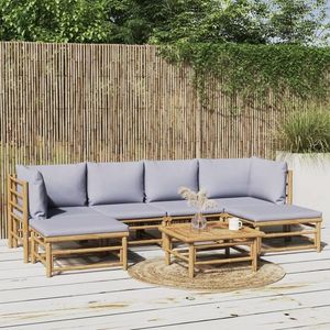 vidaXL Set mobilier de grădină cu perne gri deschis, 7 piese, bambus imagine