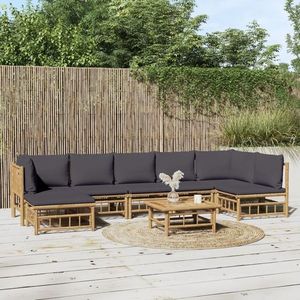 vidaXL Set mobilier de grădină cu perne gri închis, 8 piese, bambus imagine