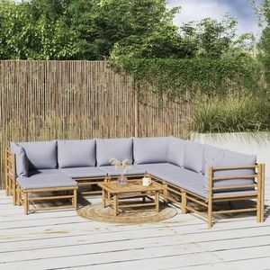 vidaXL Set mobilier de grădină cu perne gri deschis, 9 piese, bambus imagine