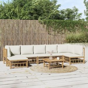 vidaXL Set mobilier de grădină, 8 piese, perne alb crem, bambus imagine