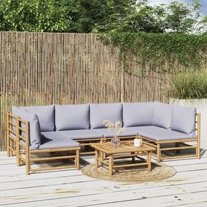 vidaXL Set mobilier de grădină cu perne gri deschis, 7 piese, bambus imagine
