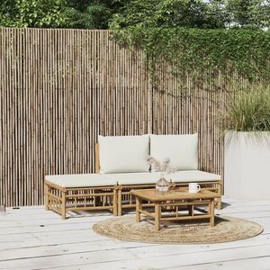 vidaXL Set mobilier de grădină, 4 piese, perne alb crem, bambus imagine