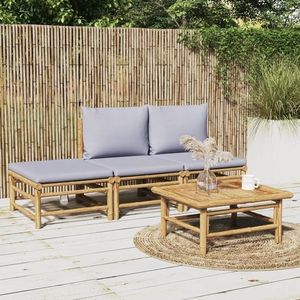 vidaXL Set mobilier de grădină cu perne gri deschis, 4 piese, bambus imagine