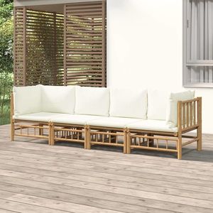 vidaXL Set mobilier de grădină, cu perne alb crem, 4 piese, bambus imagine