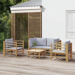 vidaXL Set mobilier de grădină cu perne gri deschis, 5 piese, bambus imagine