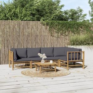 vidaXL Set mobilier de grădină cu perne gri închis, 6 piese, bambus imagine