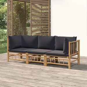 vidaXL Set mobilier de grădină, perne gri închis, 3 piese, bambus imagine