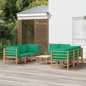 vidaXL Set mobilier de grădină cu perne verzi, 9 piese, bambus imagine