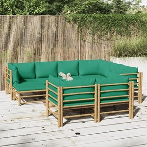 vidaXL Set mobilier de grădină cu perne verzi, 10 piese, bambus imagine