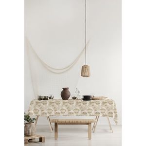 Fata de masa musama Gemitex Plus, bej, model frunze palmier si monstera, PVC, 140x180cm imagine