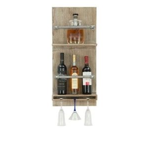 Raft pentru vin cu suport de pahare Vertical, Mauro Ferretti, 34x12x76 cm, fier/lemn imagine