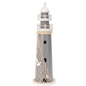 Decoratiune Lighthouse, 11x37 cm, lemn, gri/alb imagine