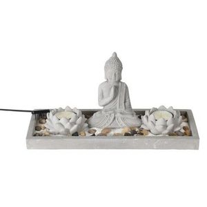 Suport pentru lumanari Buddha zen garden, 29.5x12x14 cm, ciment, gri imagine