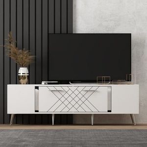 Comoda TV, Olivia, Detas, 150 x 48.2 x 35 cm, pal melaminat, alb/argintiu imagine