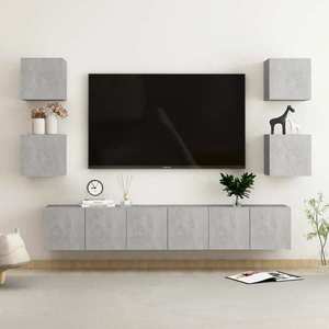 vidaXL Set de dulapuri TV, 7 piese, gri beton, lemn prelucrat imagine