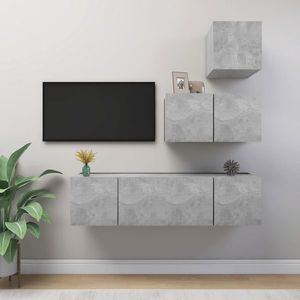 vidaXL Set de dulapuri TV, 4 piese, gri beton, lemn prelucrat imagine