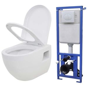 vidaXL Toaletă suspendată cu rezervor WC ascuns, alb, ceramică imagine