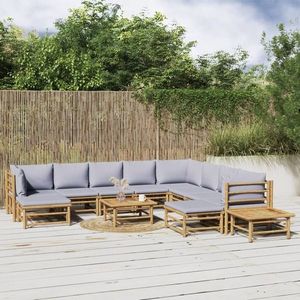 vidaXL Set mobilier de grădină cu perne gri deschis, 12 piese, bambus imagine
