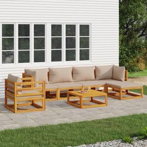 vidaXL Set mobilier de grădină cu perne gri taupe, 7 piese, lemn masiv imagine