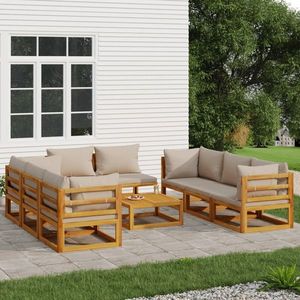 vidaXL Set mobilier de grădină cu perne gri taupe, 9 piese, lemn masiv imagine