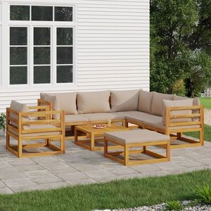vidaXL Set mobilier de grădină cu perne gri taupe, 8 piese, lemn masiv imagine