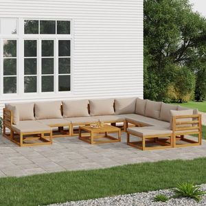 vidaXL Set mobilier de grădină cu perne gri taupe 11 piese, lemn masiv imagine
