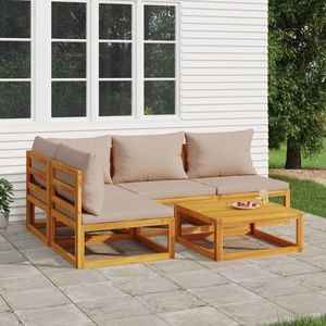 vidaXL Set mobilier de grădină cu perne gri taupe, 5 piese, lemn masiv imagine