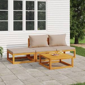 vidaXL Set mobilier de grădină cu perne gri taupe, 4 piese, lemn masiv imagine