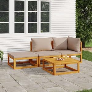 vidaXL Set mobilier de grădină cu perne gri taupe, 4 piese, lemn masiv imagine